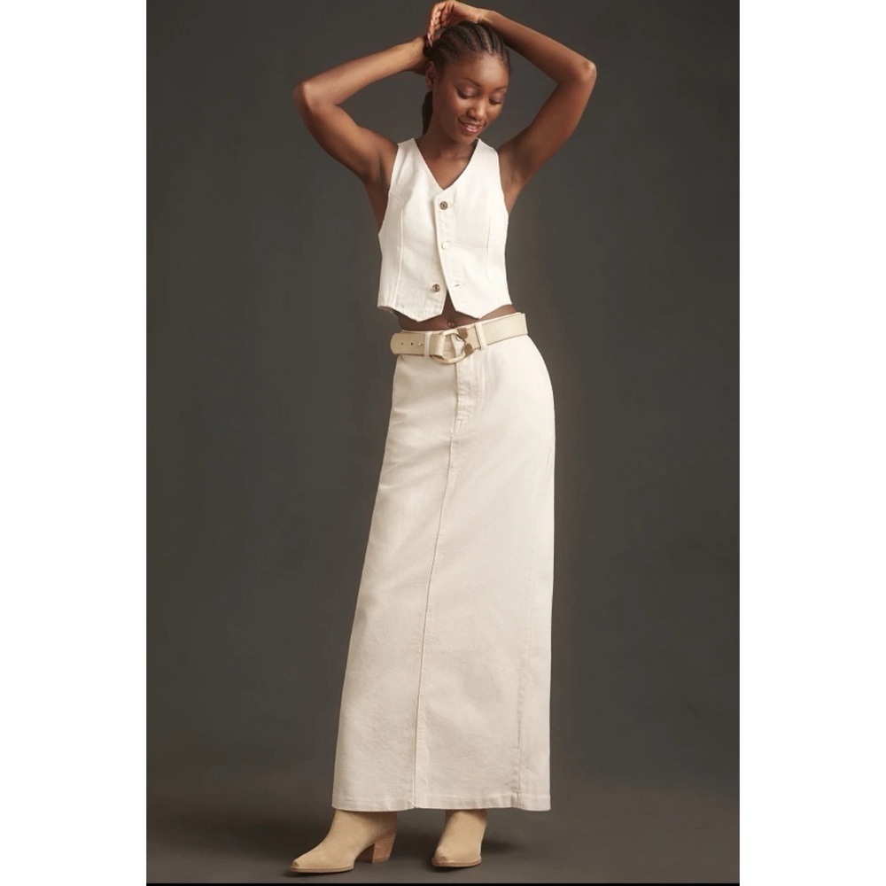 NWT Reformation Myles Denim Maxi Skirt Cream 25
